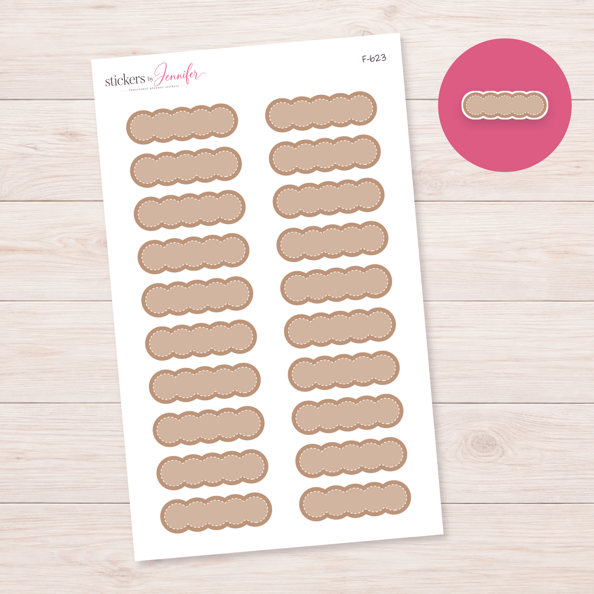 Tan Scalloped Label Planner Stickers | F-623