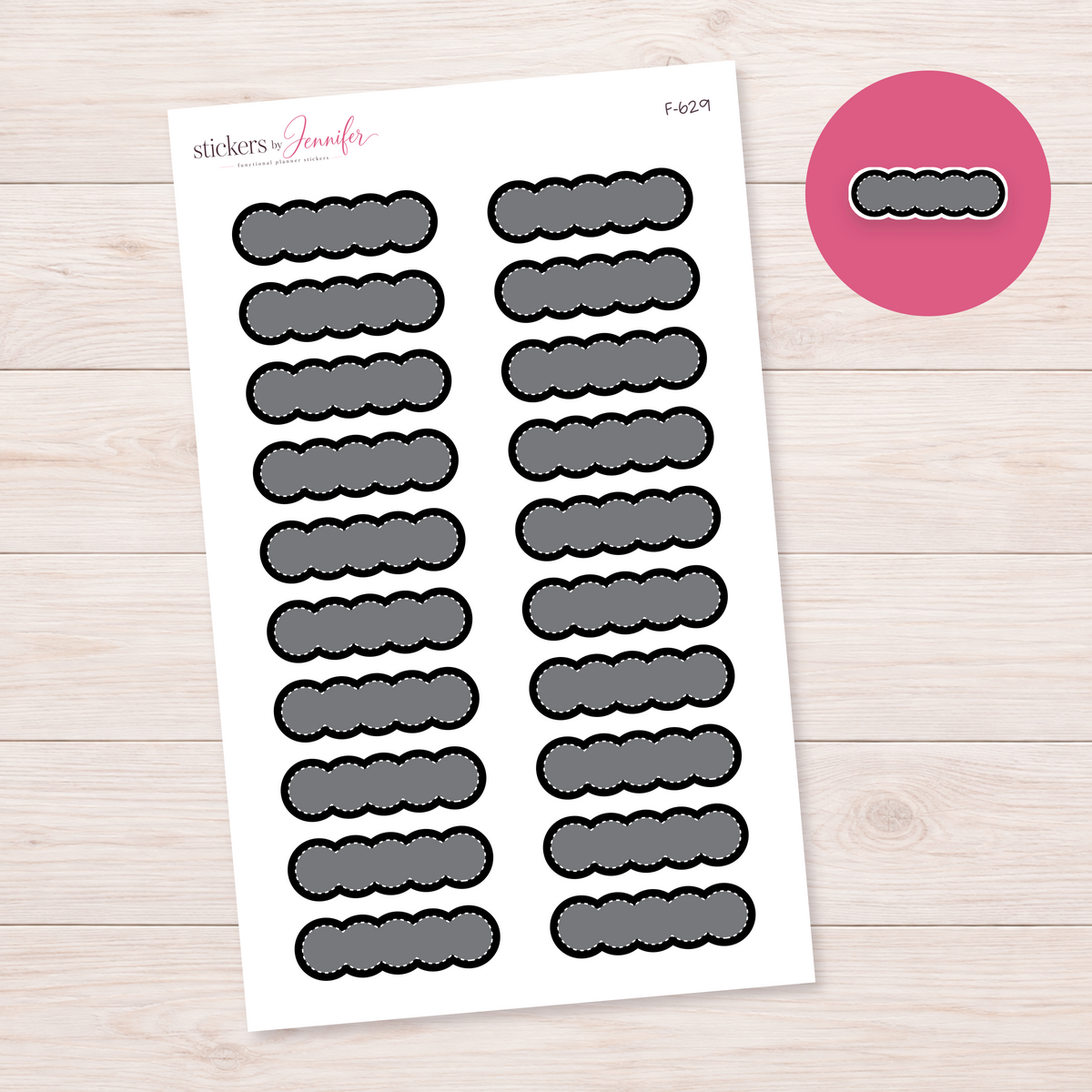 Black Scalloped Label Planner Stickers | F-629