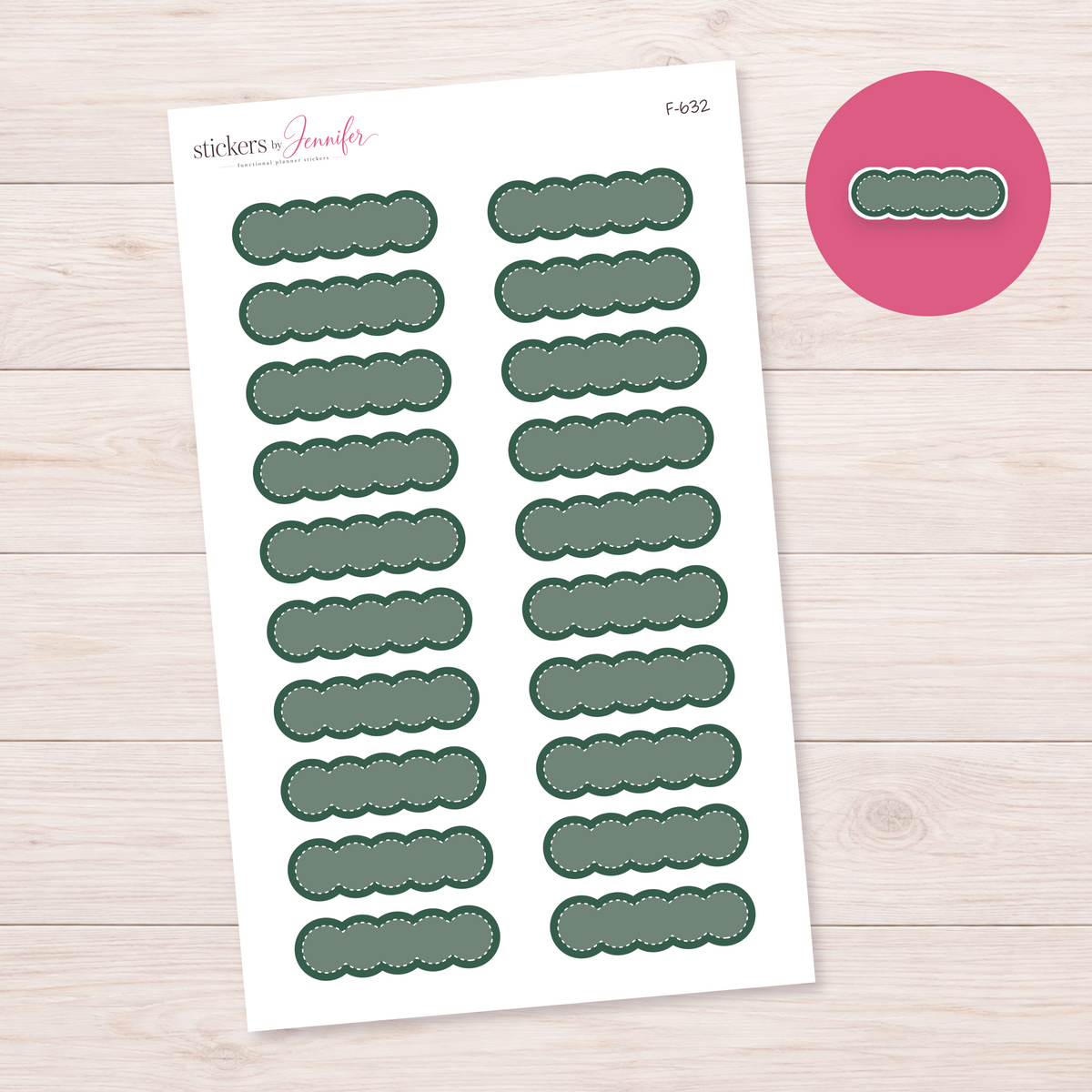 Forest Green Scalloped Label Planner Stickers | F-632