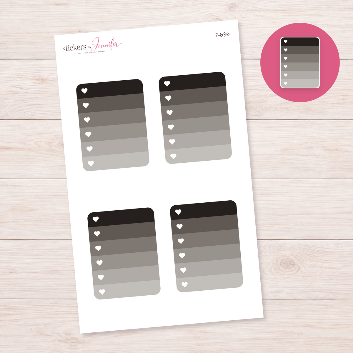 Gray Heart Checklist Planner Stickers | F-636