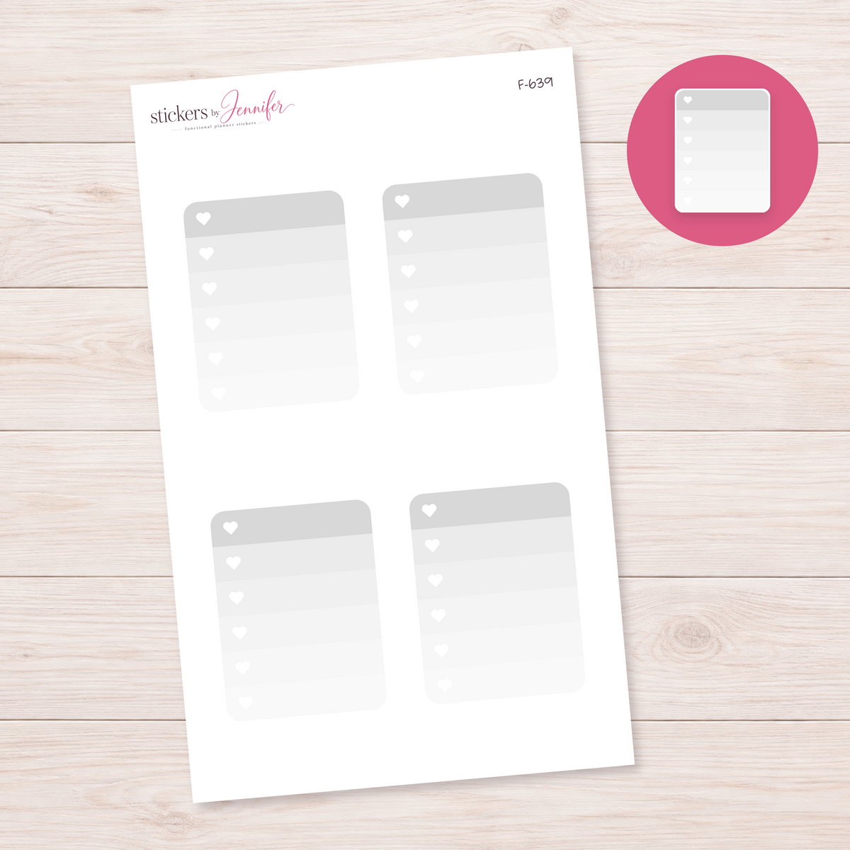 Pale Gray Ombre Heart Checklist Planner Stickers | F-639