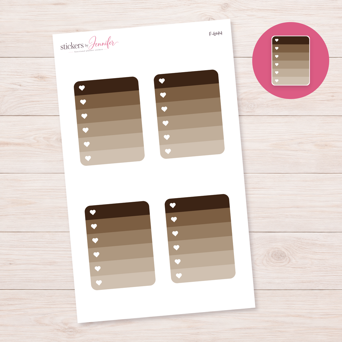 Brown Ombre Heart Checklist Planner Stickers | F-644