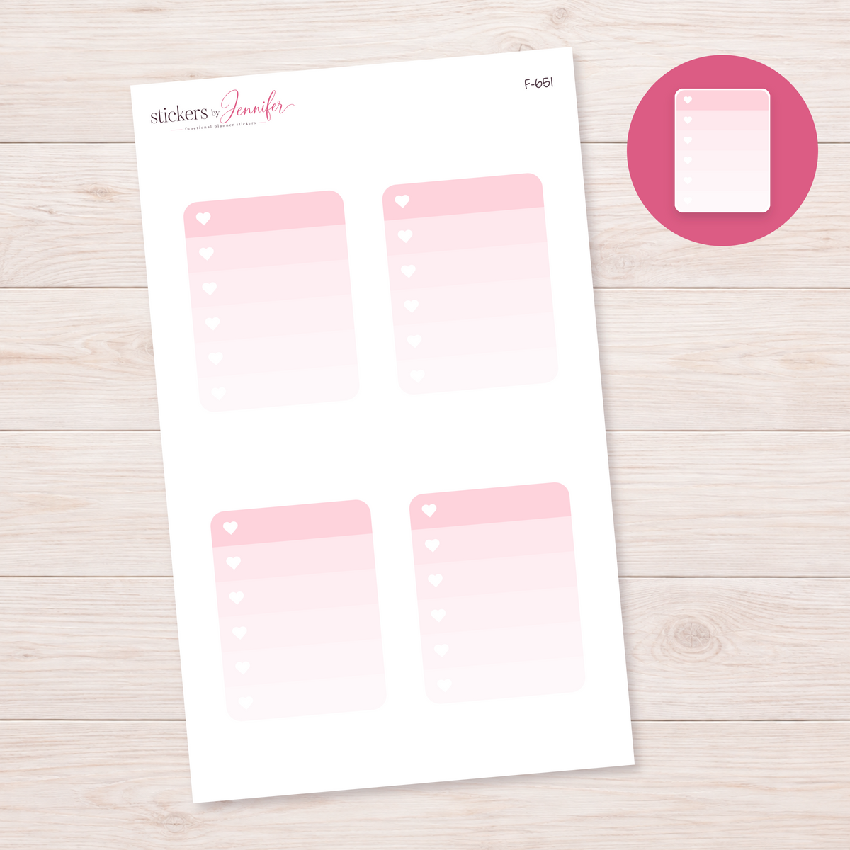 Pale Pink Ombre Heart Checklist Planner Stickers | F-651