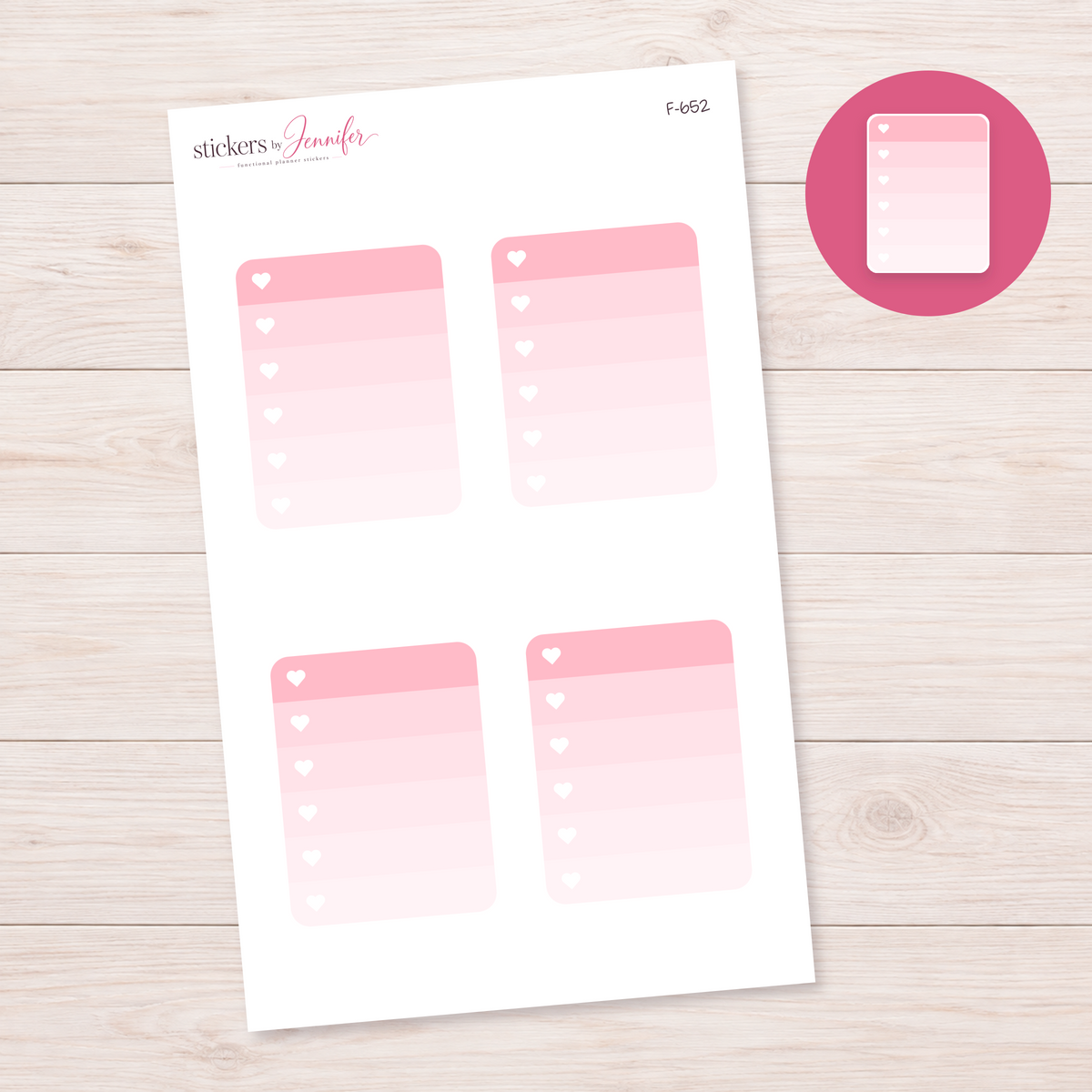 Pink Ombre Heart Checklist Planner Stickers | F-652