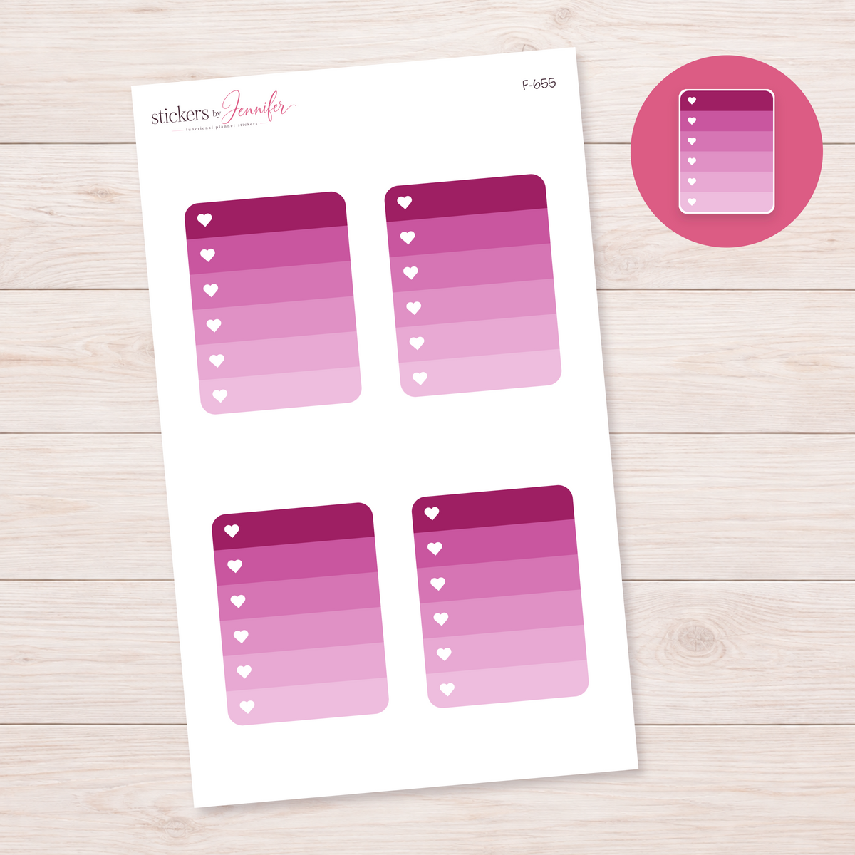 Berry Ombre Heart Checklist Planner Stickers | F-655