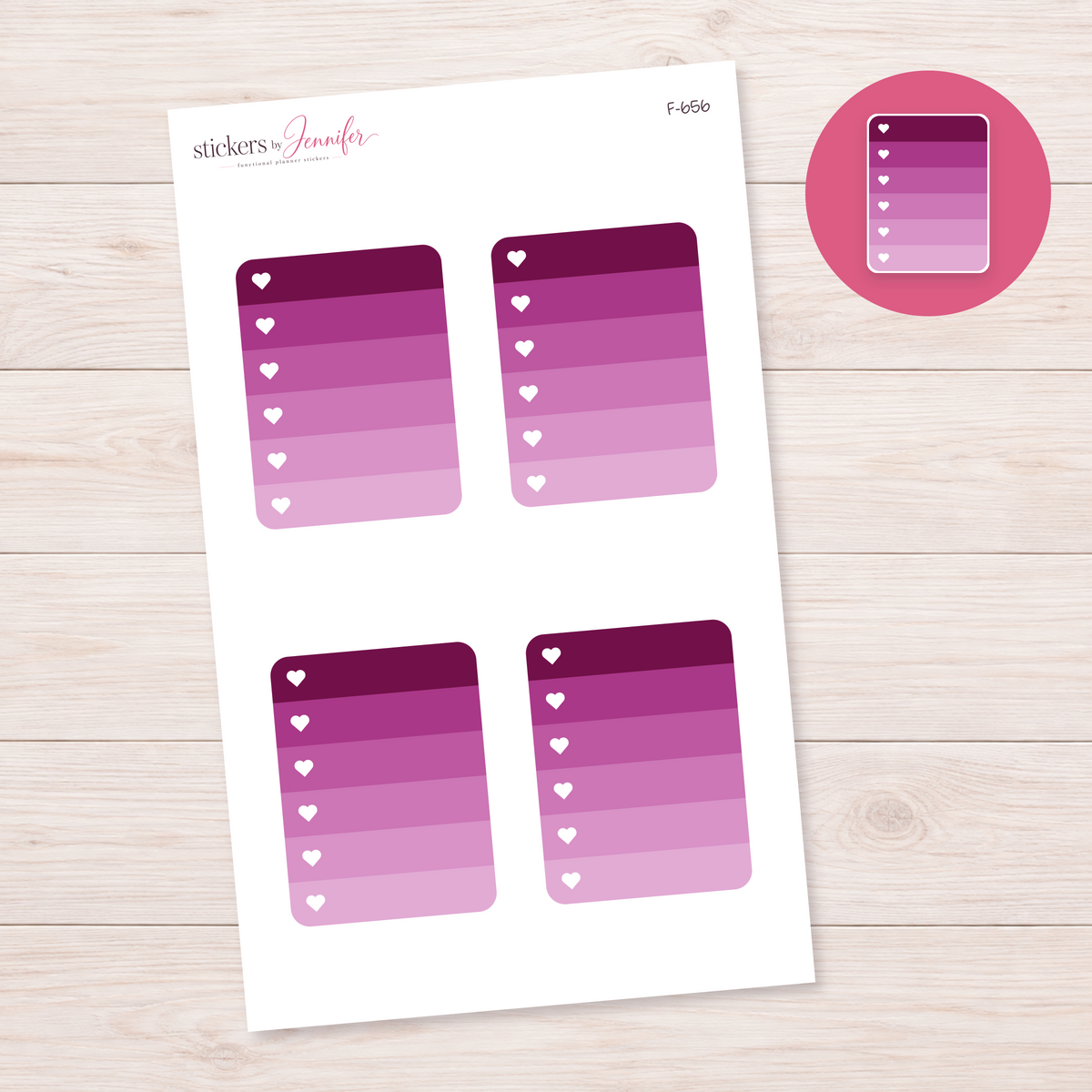 Plum Ombre Heart Checklist Planner Stickers | F-656