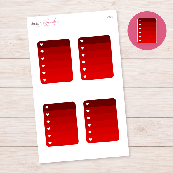 Dark Red Ombre Heart Checklist Planner Stickers | F-659