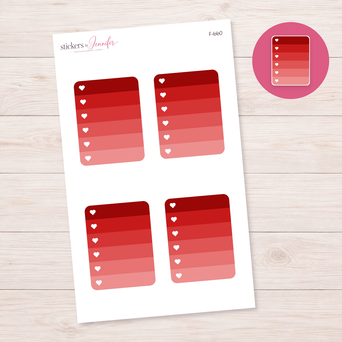 Deep Red Heart Checklist Planner Stickers | F-660