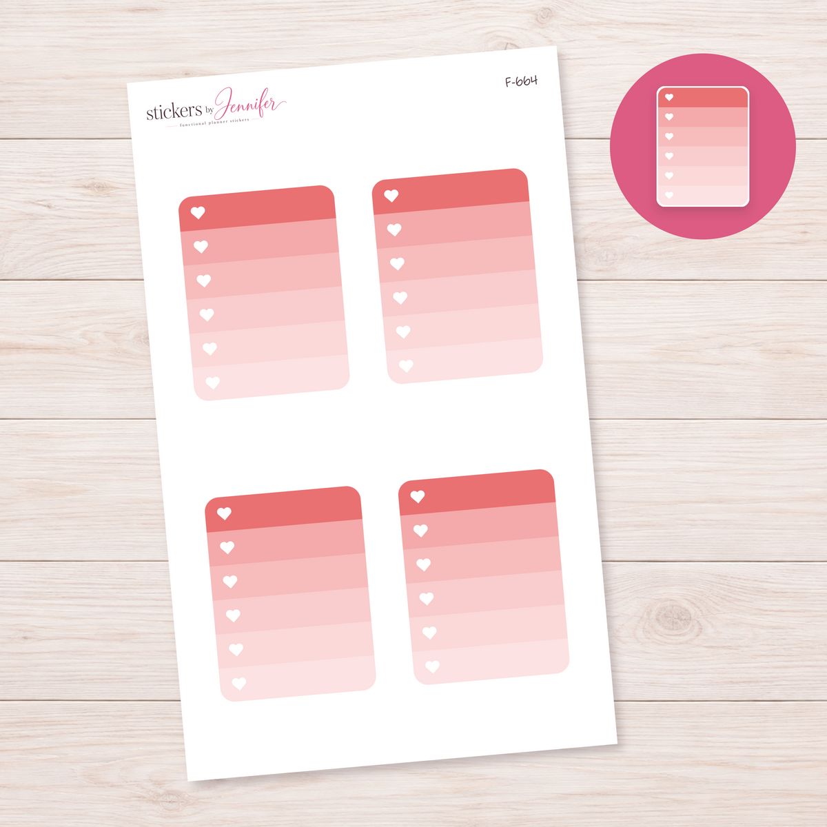 Coral Ombre Heart Checklist Planner Stickers | F-664