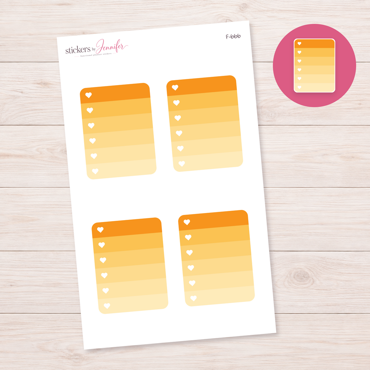 Orange Ombre Heart Checklist Planner Stickers | F-666