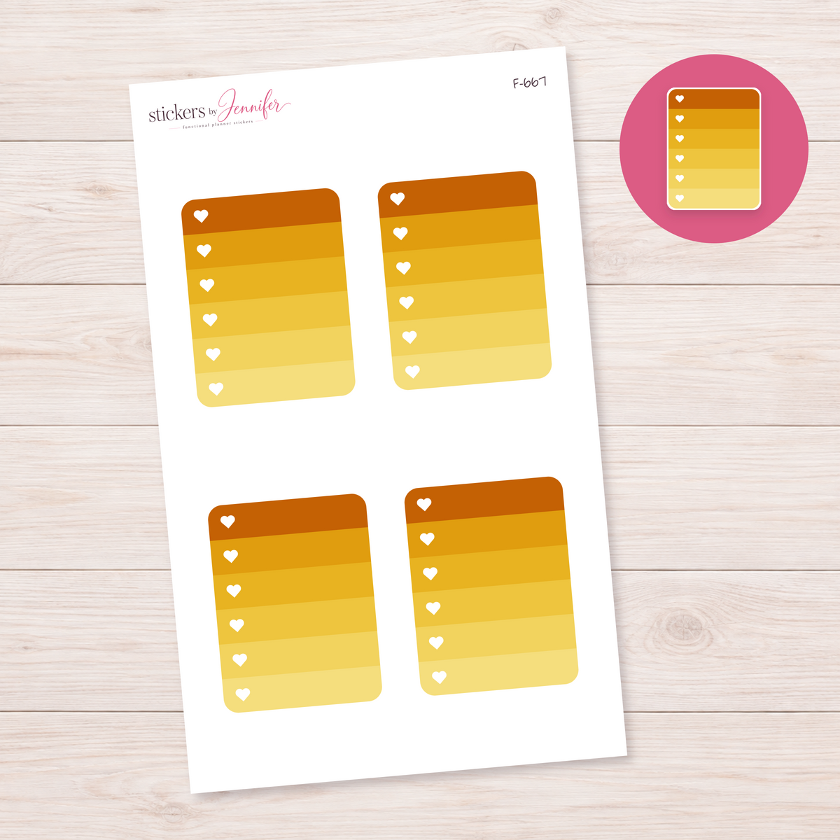 Golden Orange Heart Checklist Planner Stickers | F-667