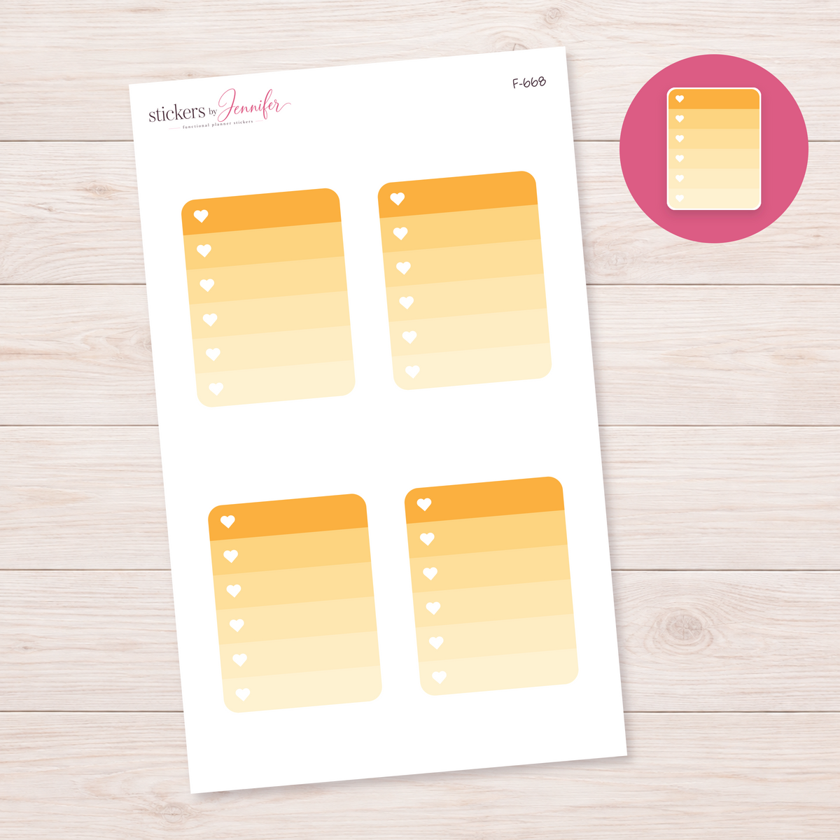 Golden Orange Ombre Heart Checklist Planner Stickers | F-668