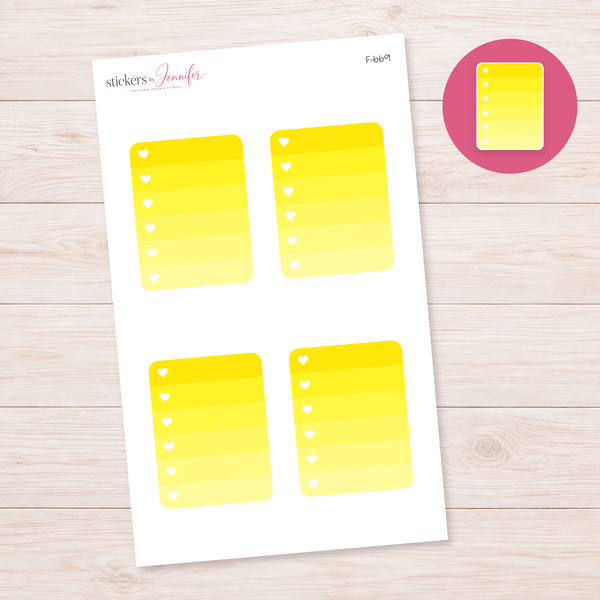 Yellow Ombre Heart Checklist Planner Stickers | F-669