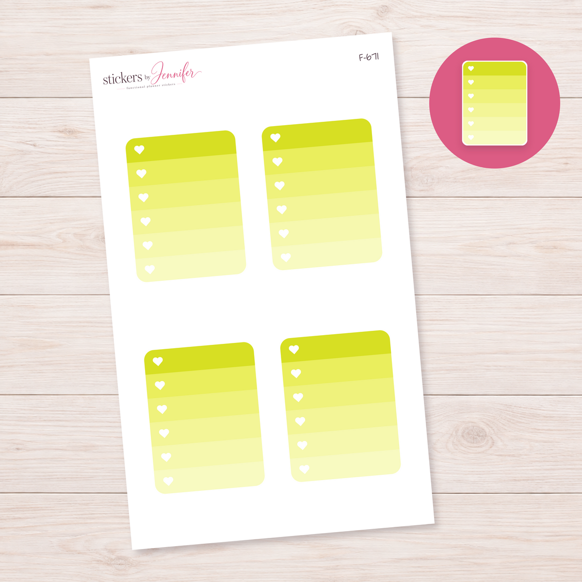 Lime Ombre Heart Checklist Planner Stickers | F-671