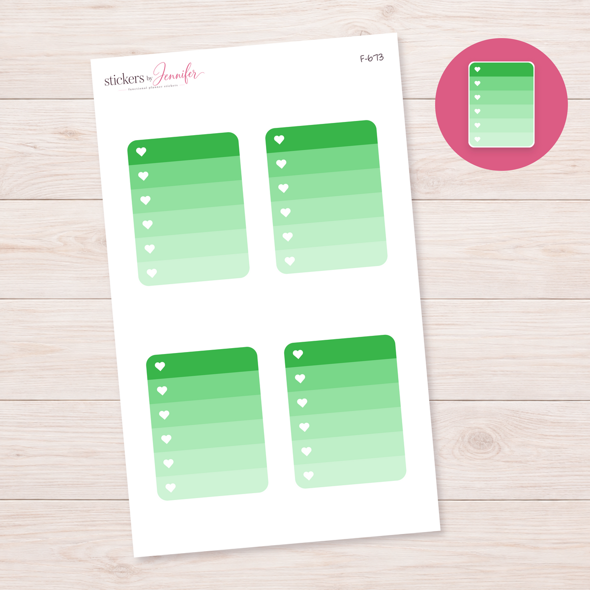 Bright Green Heart Checklist Planner Stickers | F-673
