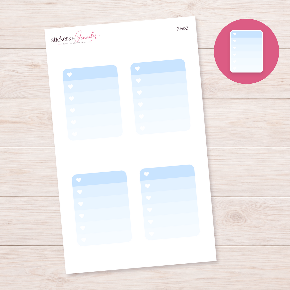 Pale Blue Ombre Heart Checklist Planner Stickers | F-682