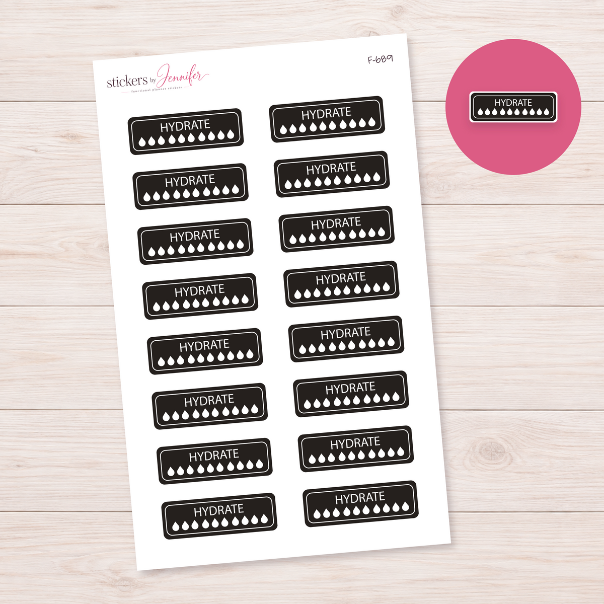 Black Hydrate Tracker Planner Stickers | F-689