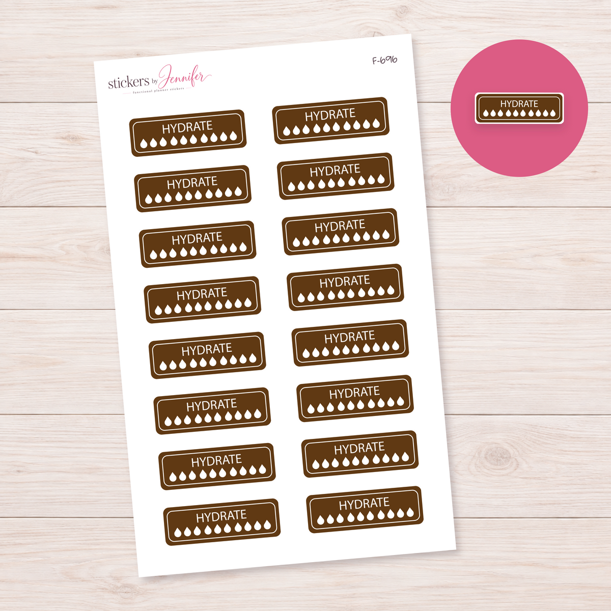 Brown Hydration Tracker Planner Stickers | F-696