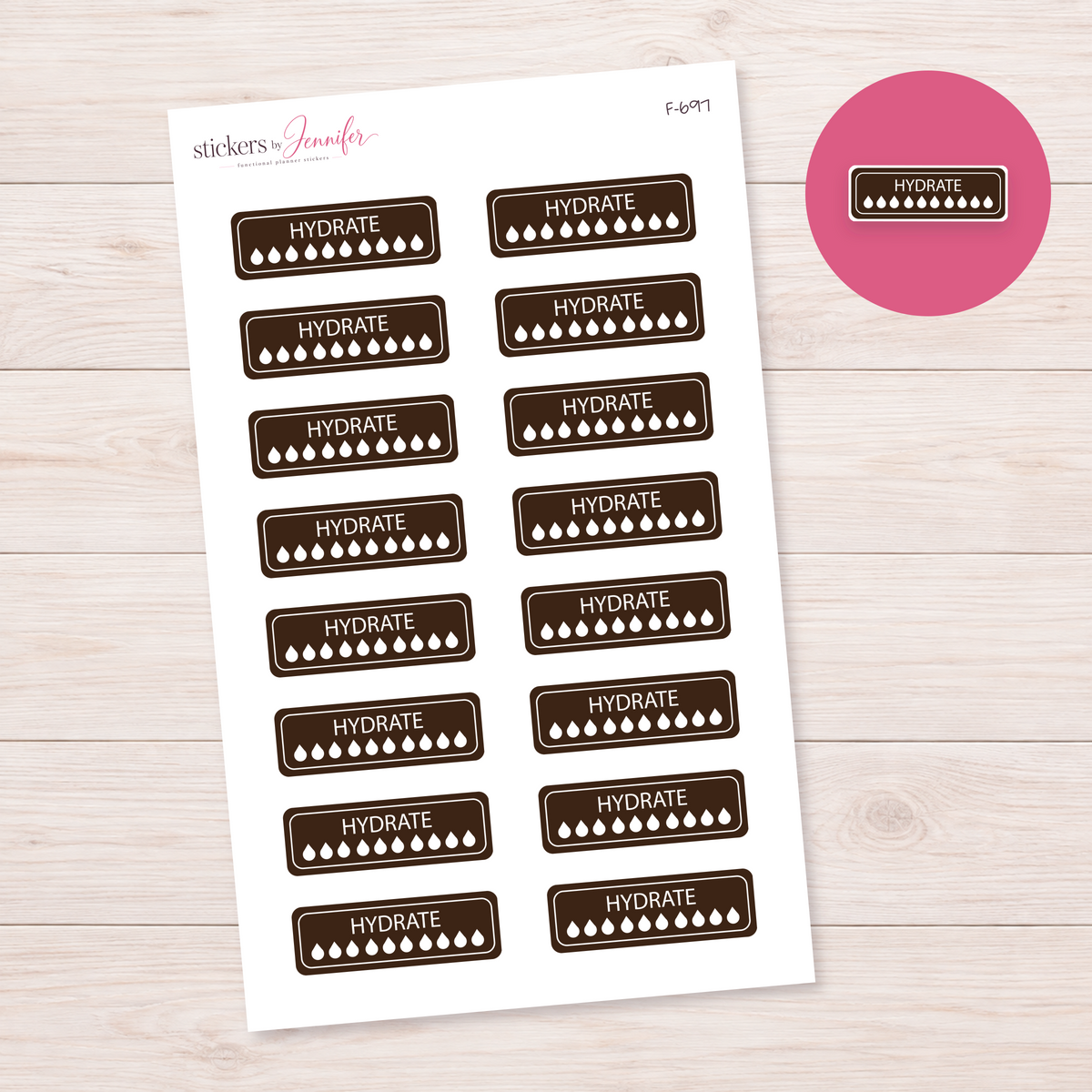 Brown Hydration Tracker Planner Stickers | F-697