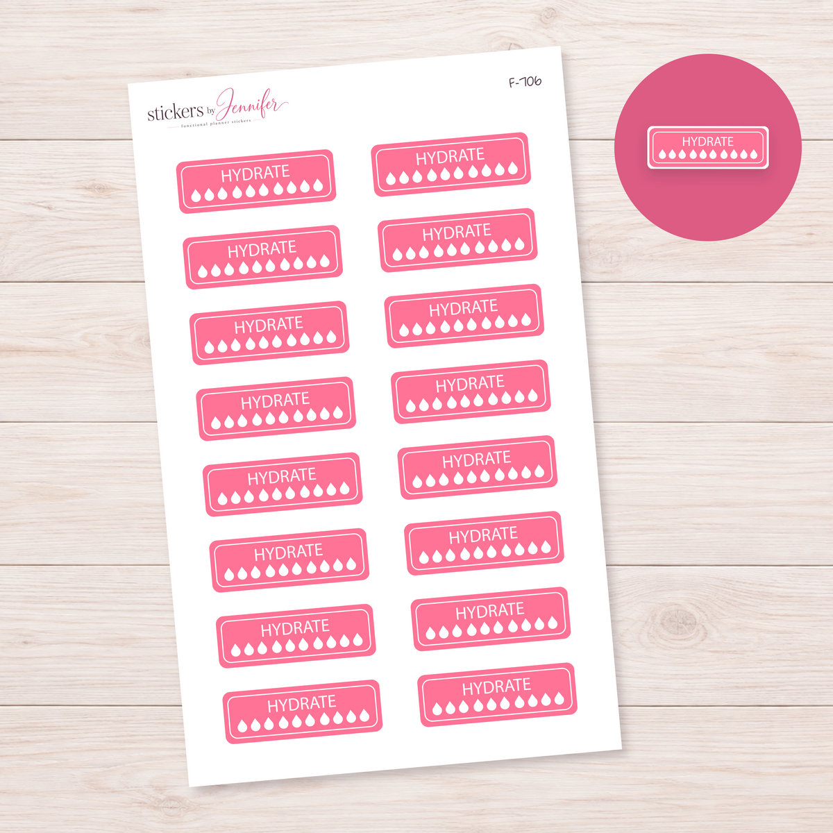 Hot Pink Hydration Tracker Planner Stickers | F-706