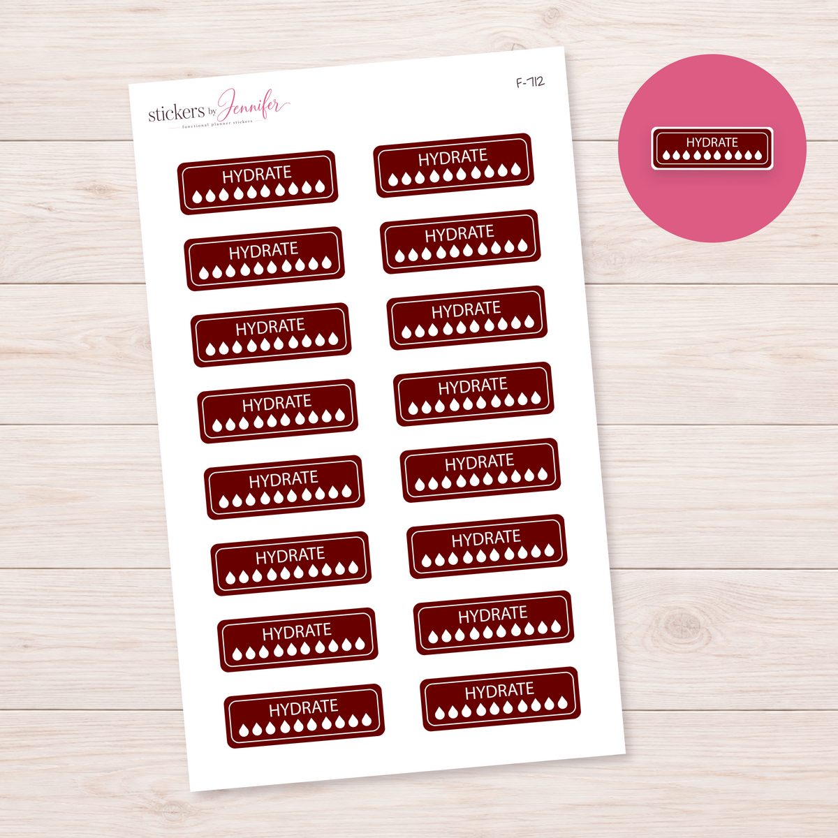 Dark Red Hydration Tracker Planner Stickers | F-712