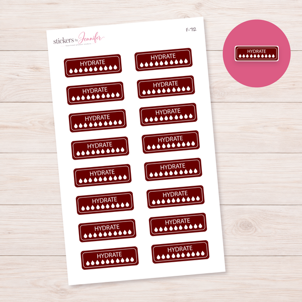 Dark Red Hydration Tracker Planner Stickers | F-712