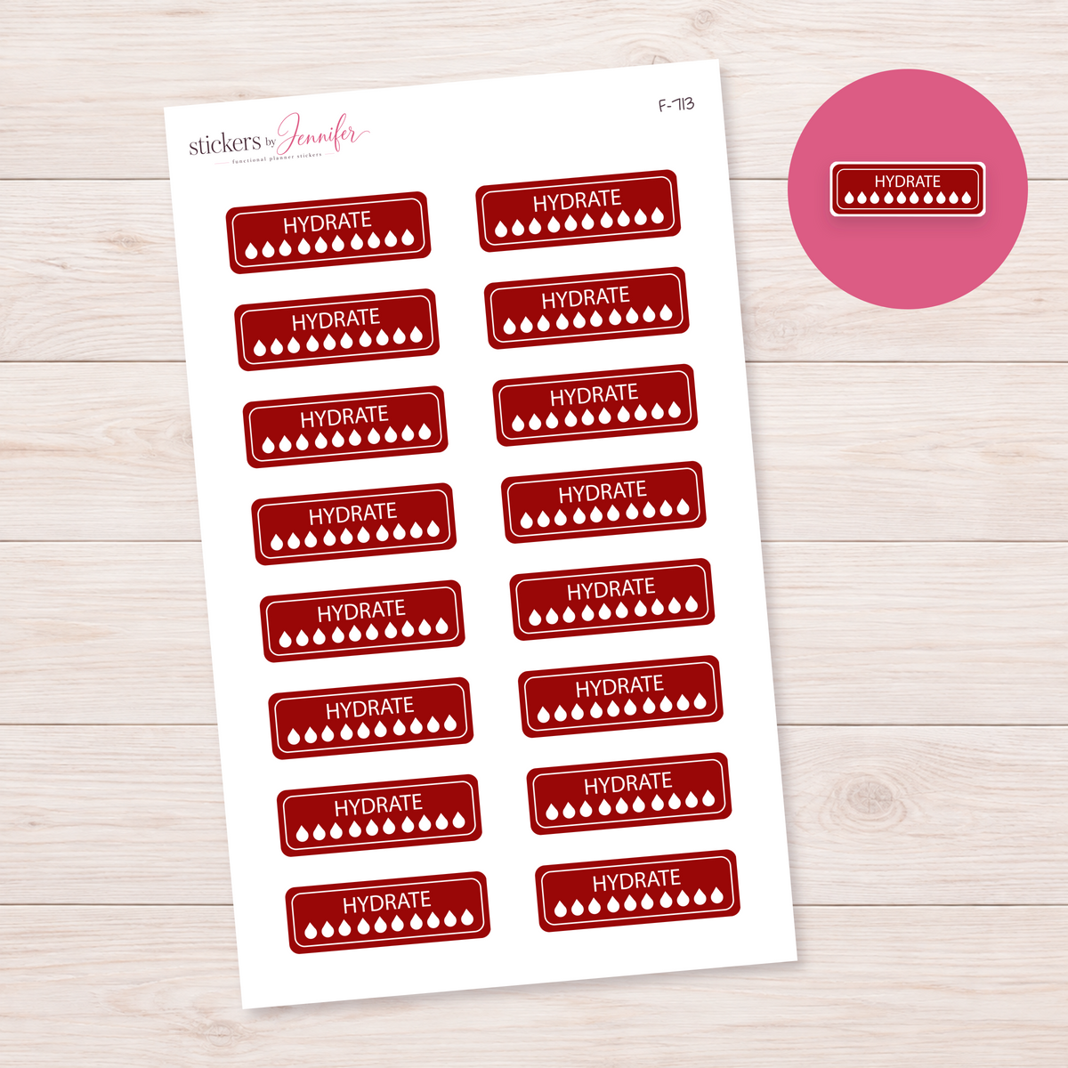 Deep Red Hydration Tracker Planner Stickers | F-713