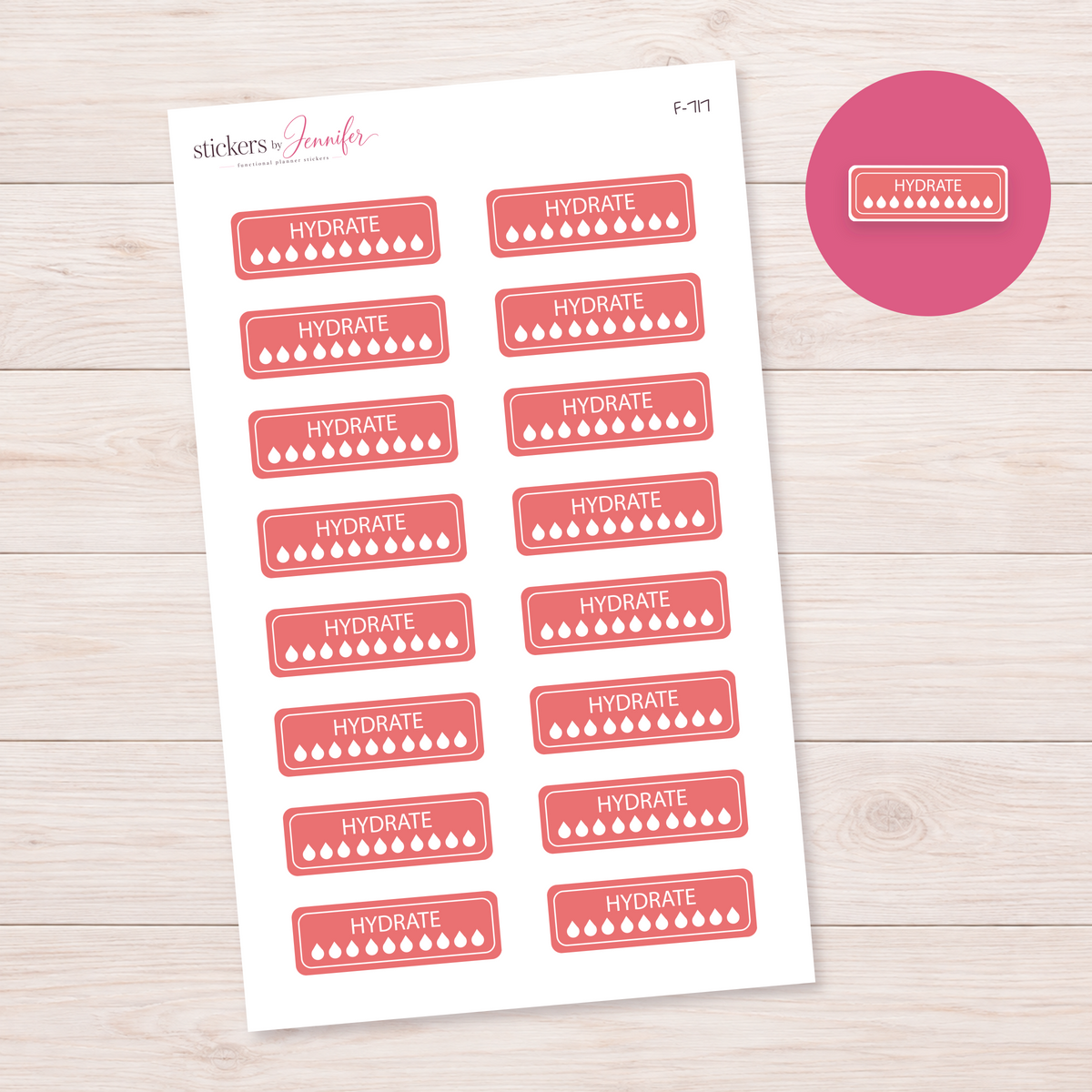 Coral Hydration Tracker Planner Stickers | F-717