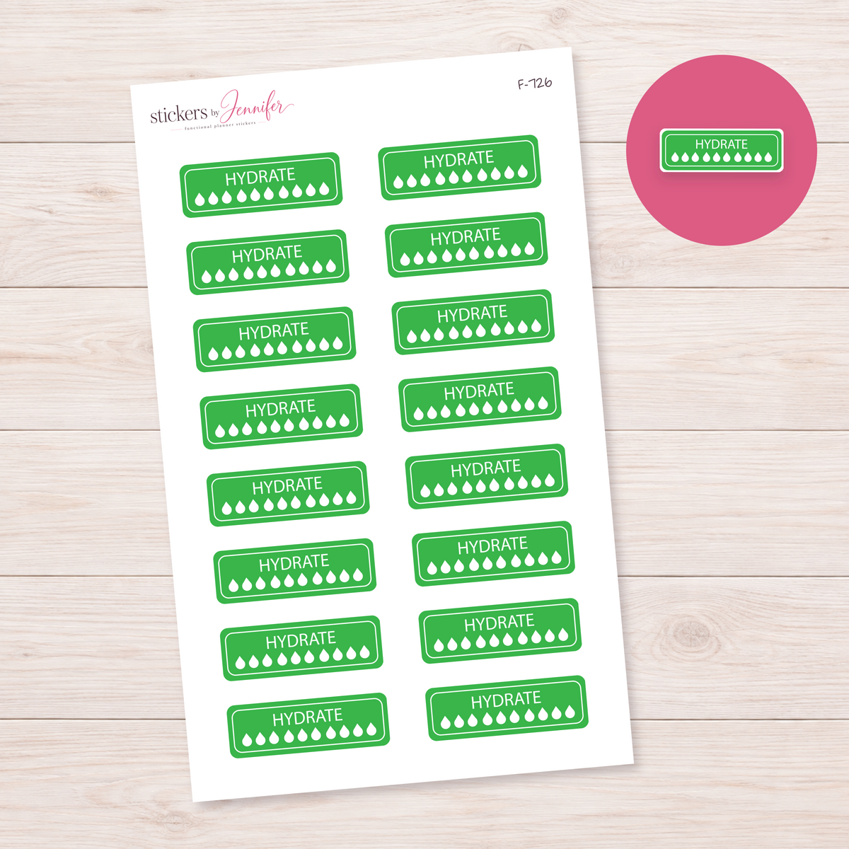 Bright Green Hydration Tracker Planner Stickers | F-726