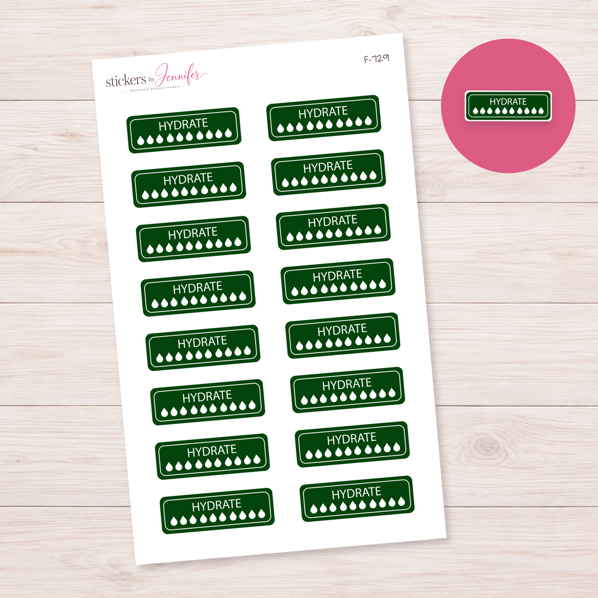Green Hydrate Tracker Planner Stickers | F-729