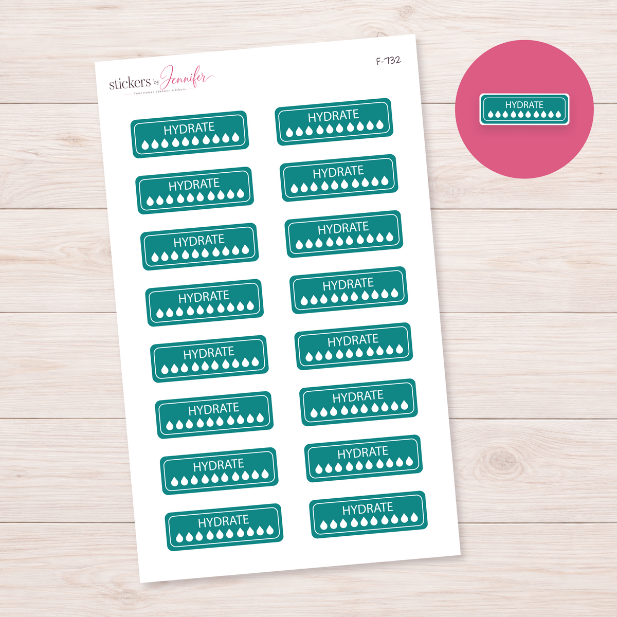 Turquoise Hydration Tracker Planner Stickers | F-732