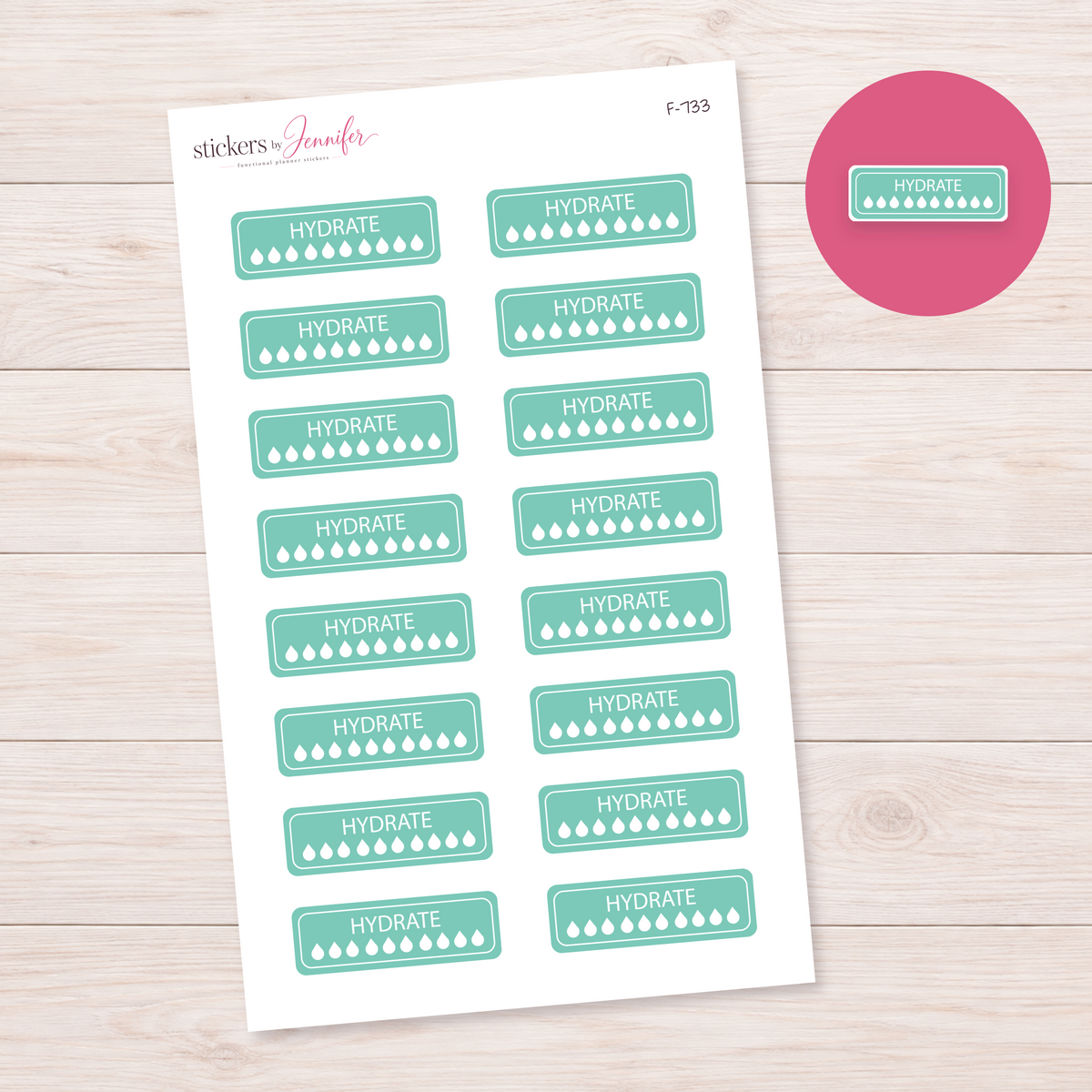 Seafoam Hydration Tracker Planner Stickers | F-733