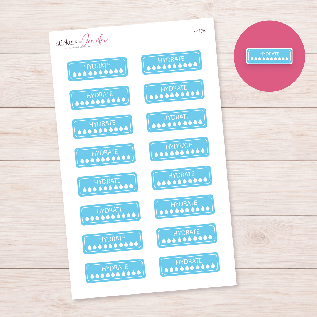 Sky Blue Hydration Tracker Planner Stickers | F-736