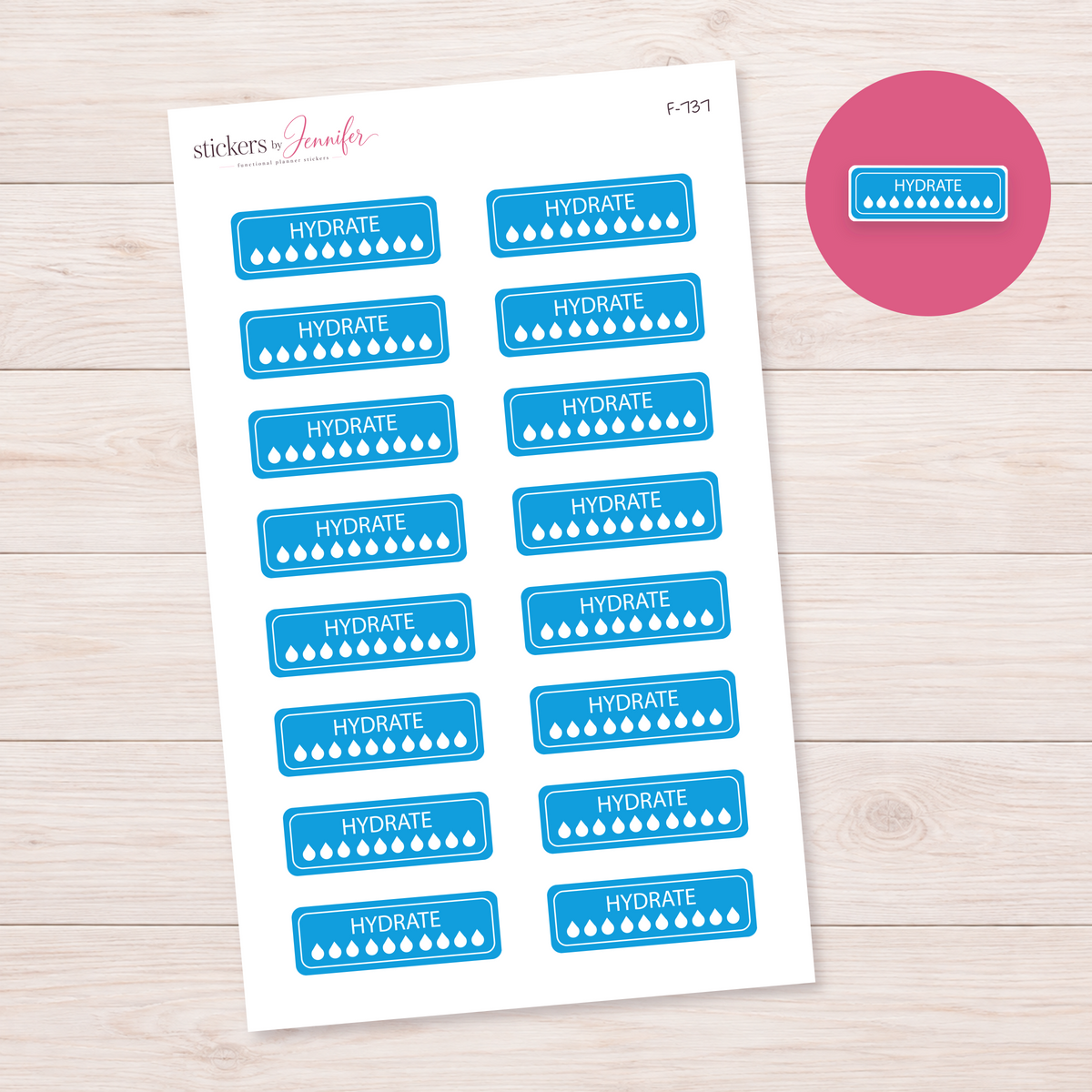 Sky Blue Hydration Tracker Planner Stickers | F-737