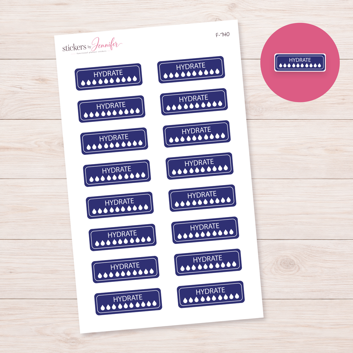 Indigo Hydration Tracker Planner Stickers | F-740
