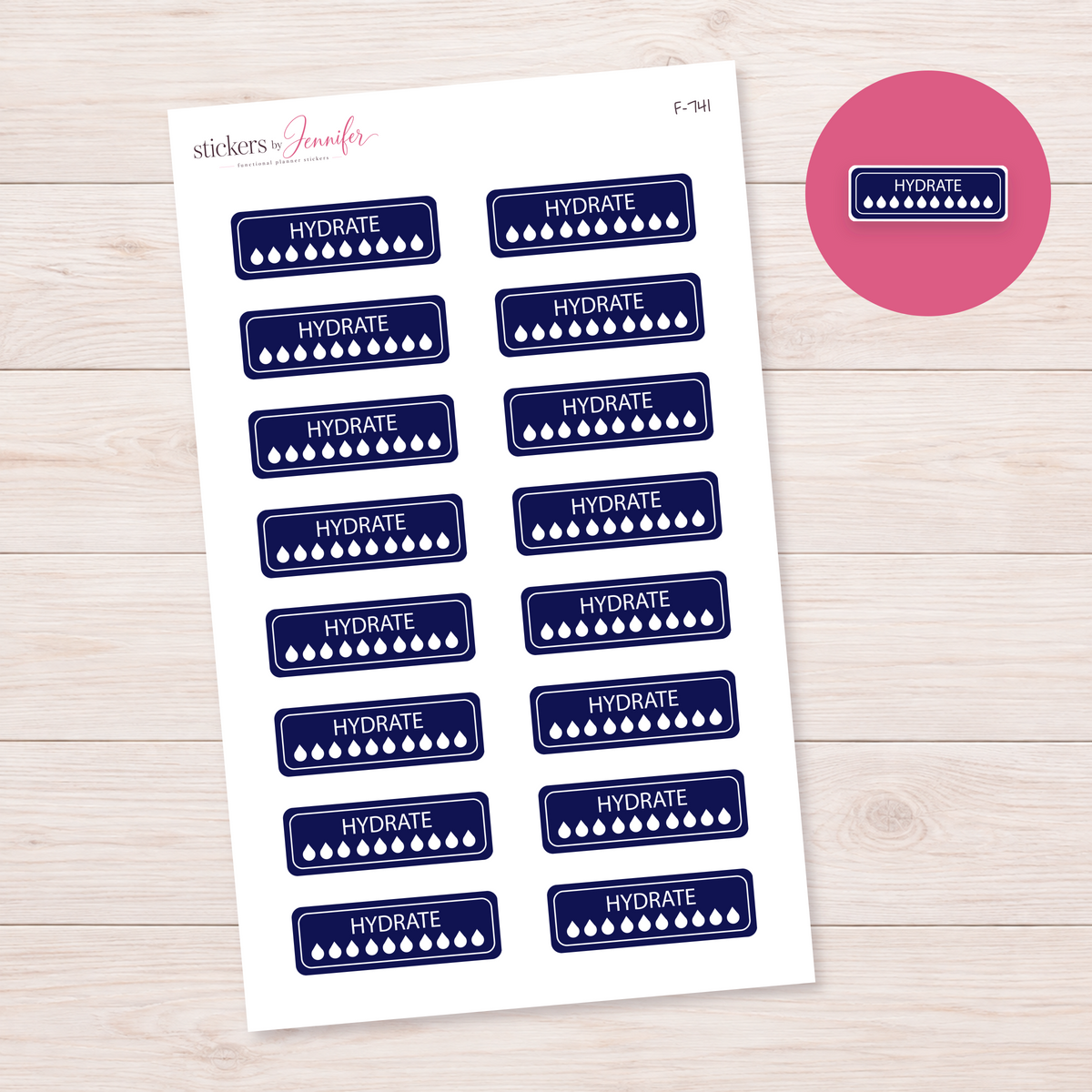 Navy Hydration Tracker Planner Stickers | F-741