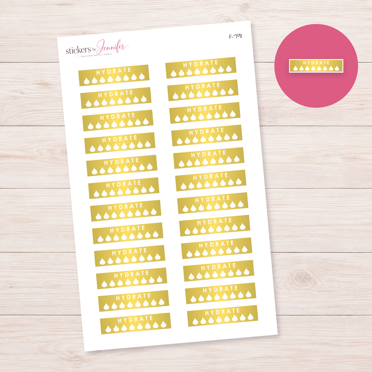 Yellow Hydrate Strip Planner Stickers | F-791