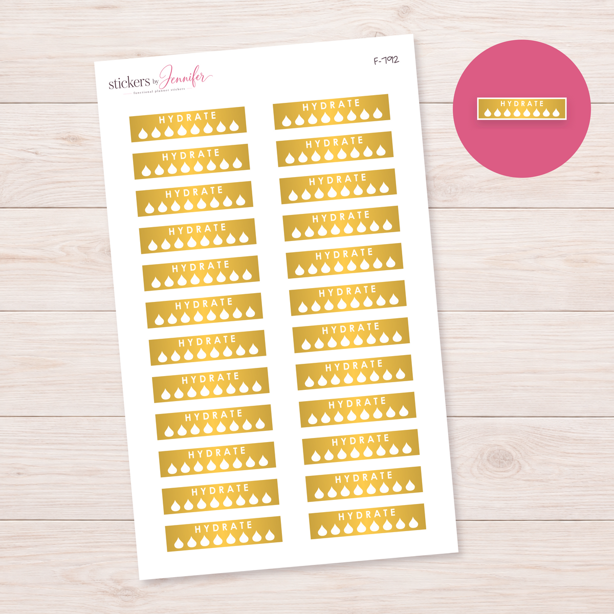 Mustard Hydrate Strip Planner Stickers | F-792