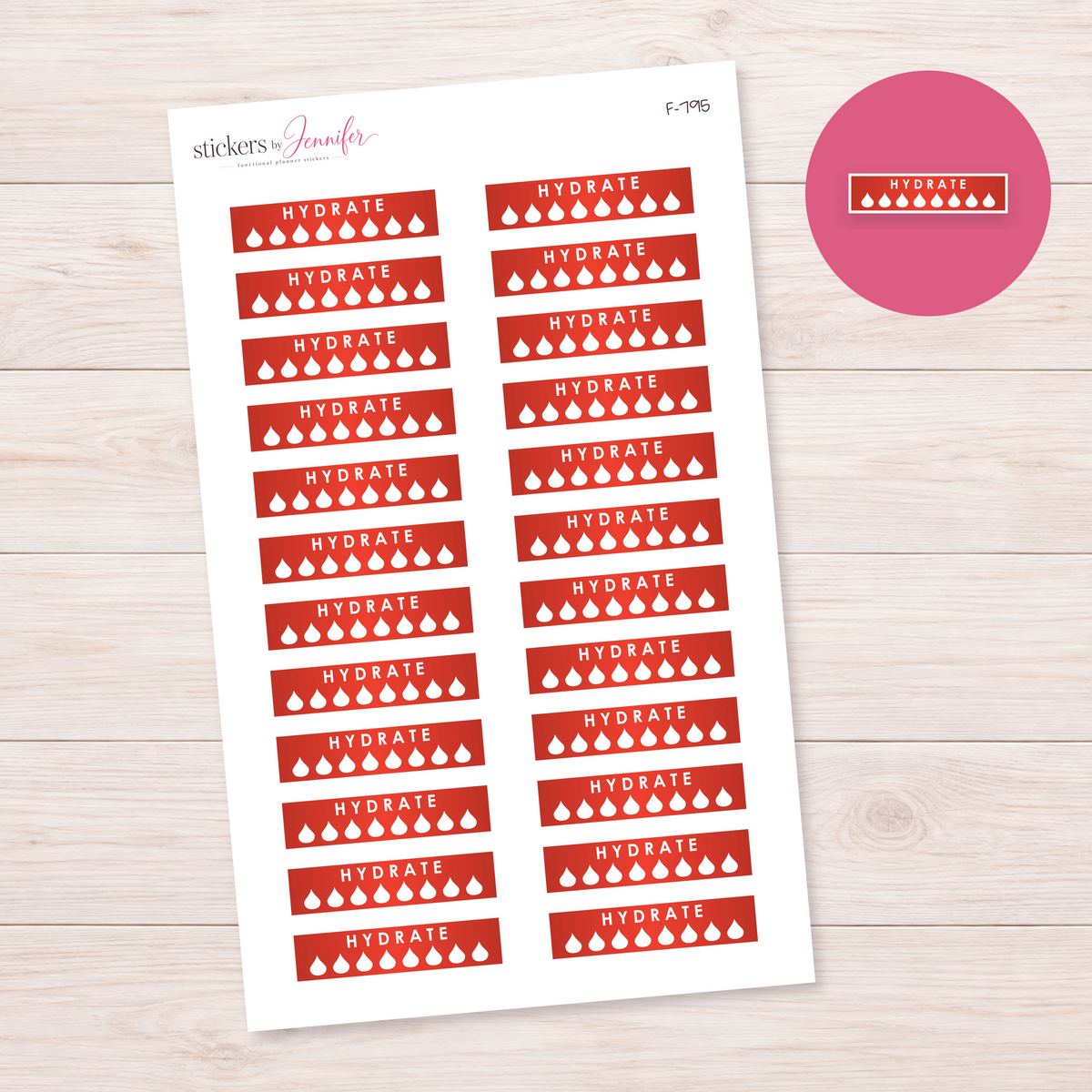 Red Hydrate Strip Planner Stickers | F-795