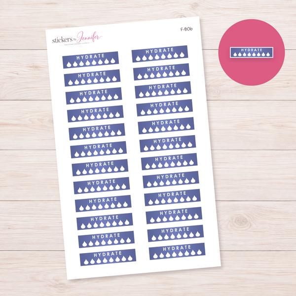 Periwinkle Hydrate Strip Planner Stickers | F-806
