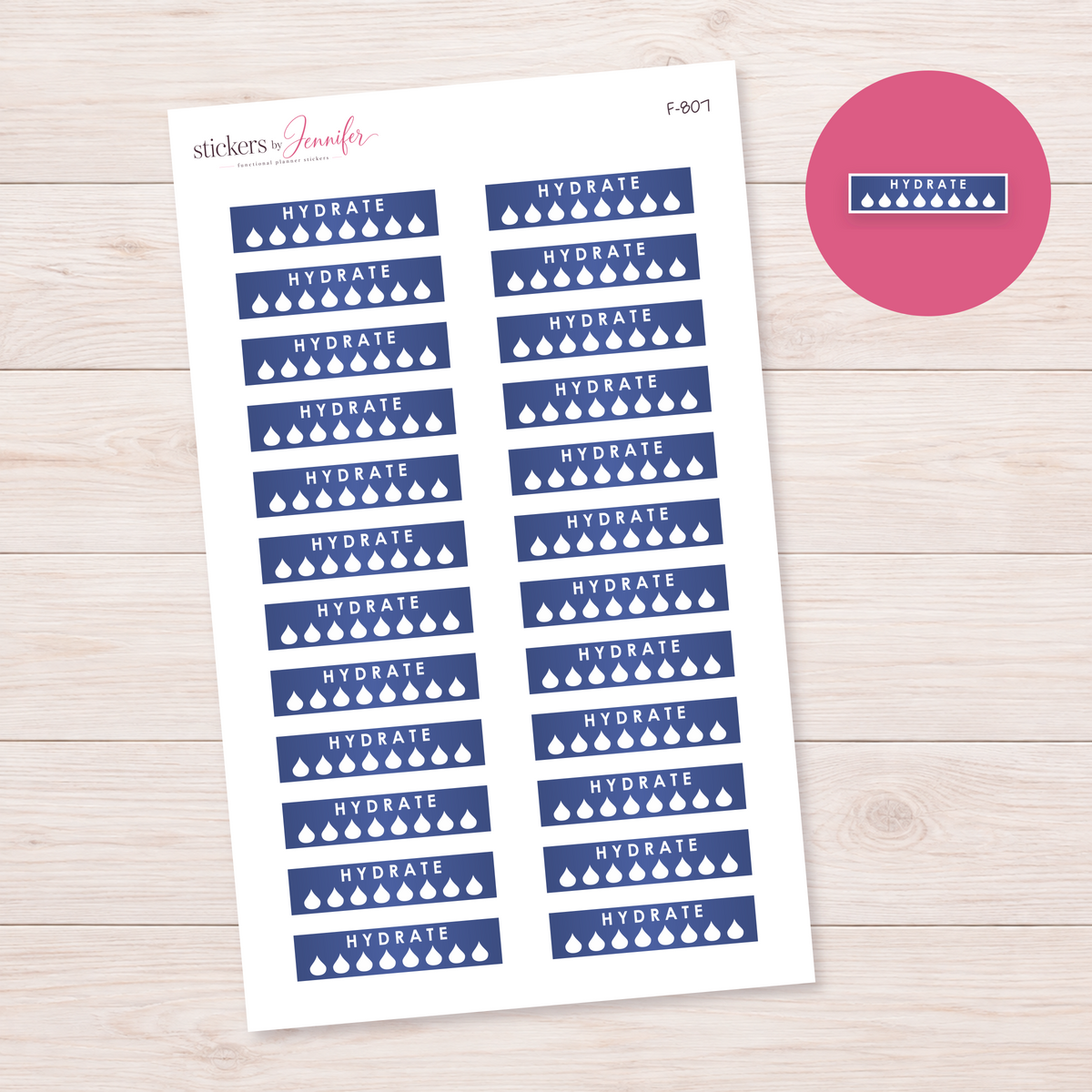 Indigo Hydrate Strip Planner Stickers | F-807