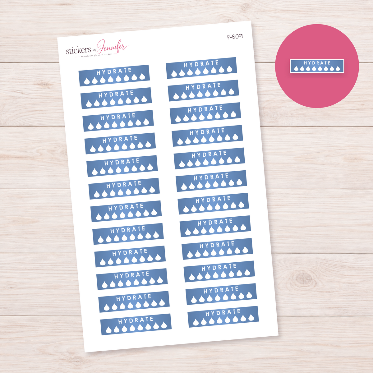 Dusty Blue Hydrate Strip Planner Stickers | F-809