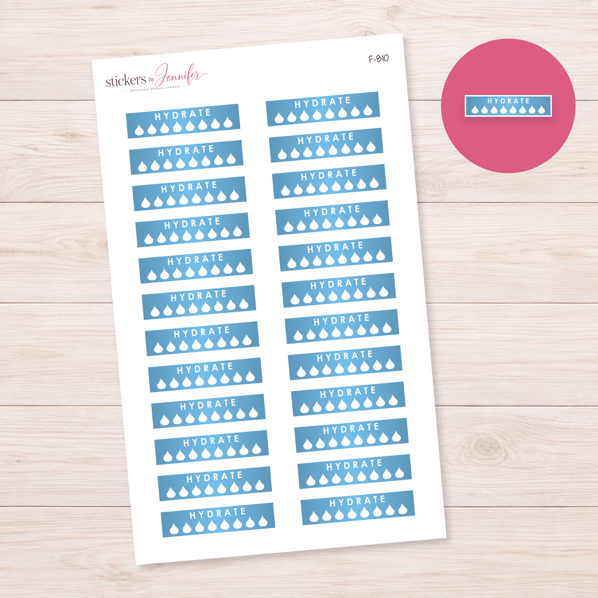 Sky Blue Hydrate Strip Planner Stickers | F-810