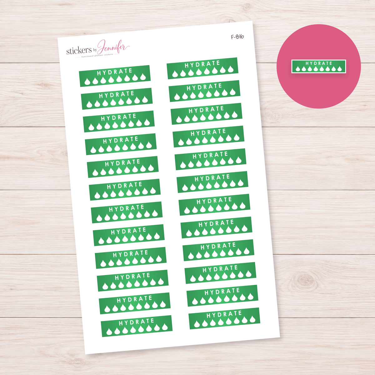 Green Hydrate Strip Planner Stickers | F-816