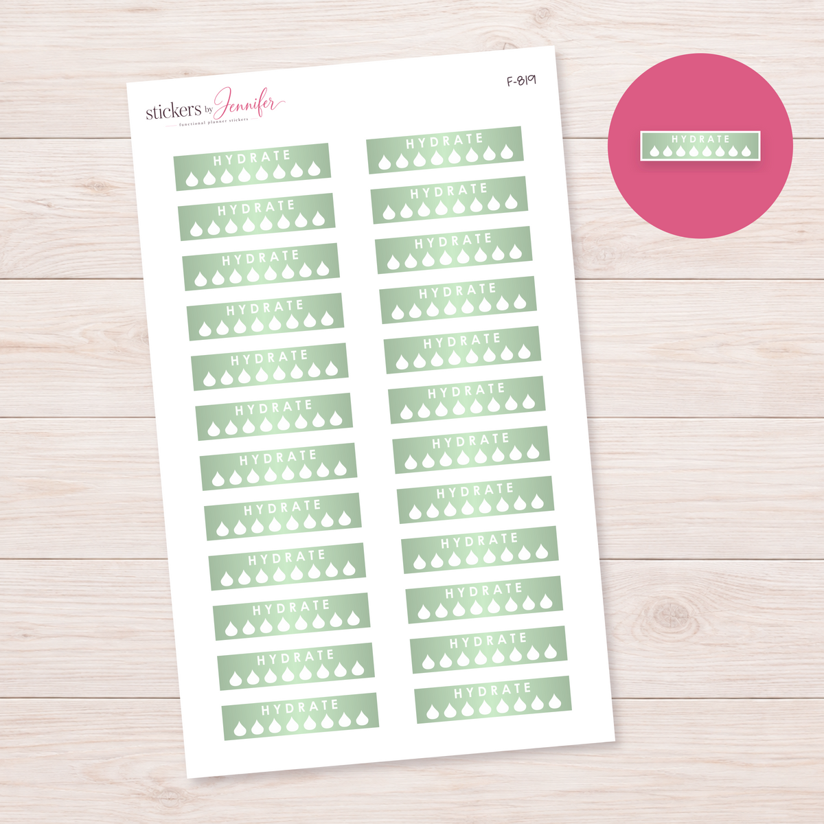 Pale Green Hydrate Strip Planner Stickers | F-819