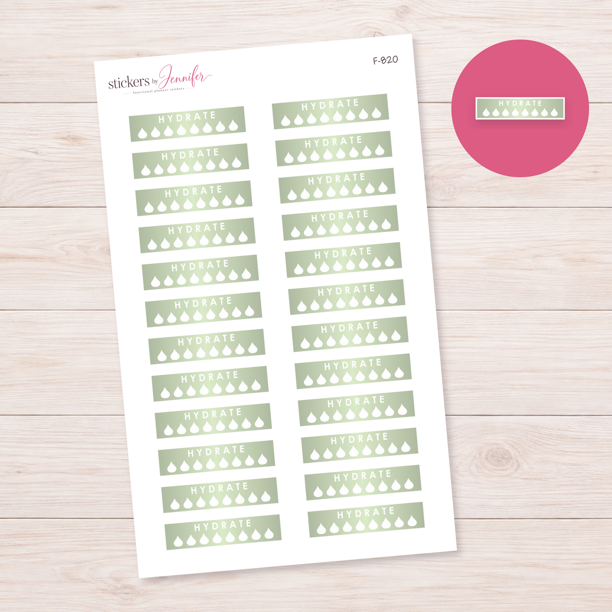 Pale Lime Hydrate Strip Planner Stickers | F-820