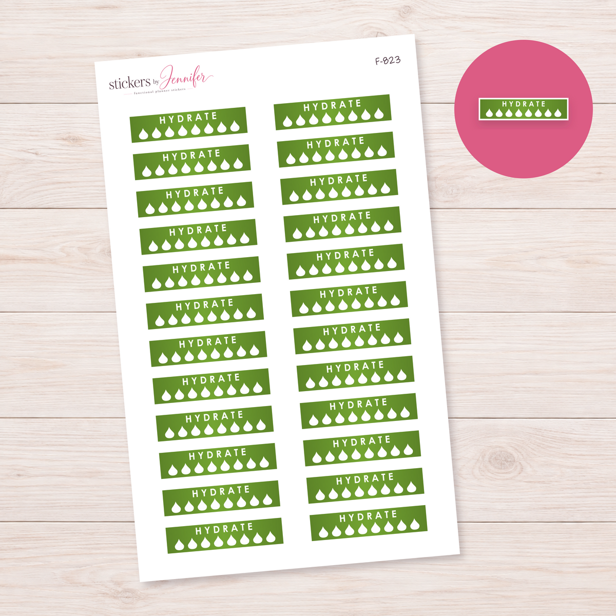 Olive Green Hydrate Strip Planner Stickers | F-823