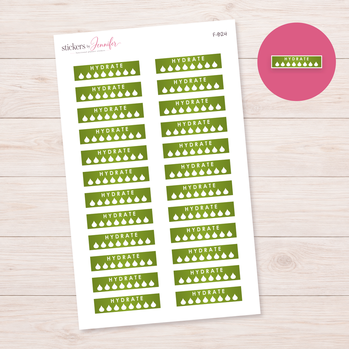 Olive Hydrate Strip Planner Stickers | F-824