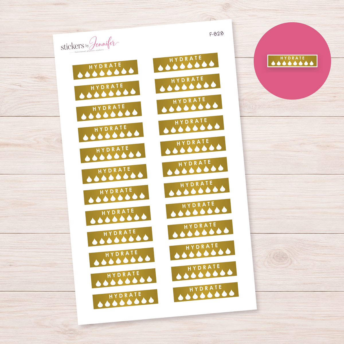 Mustard Hydrate Strip Planner Stickers | F-828