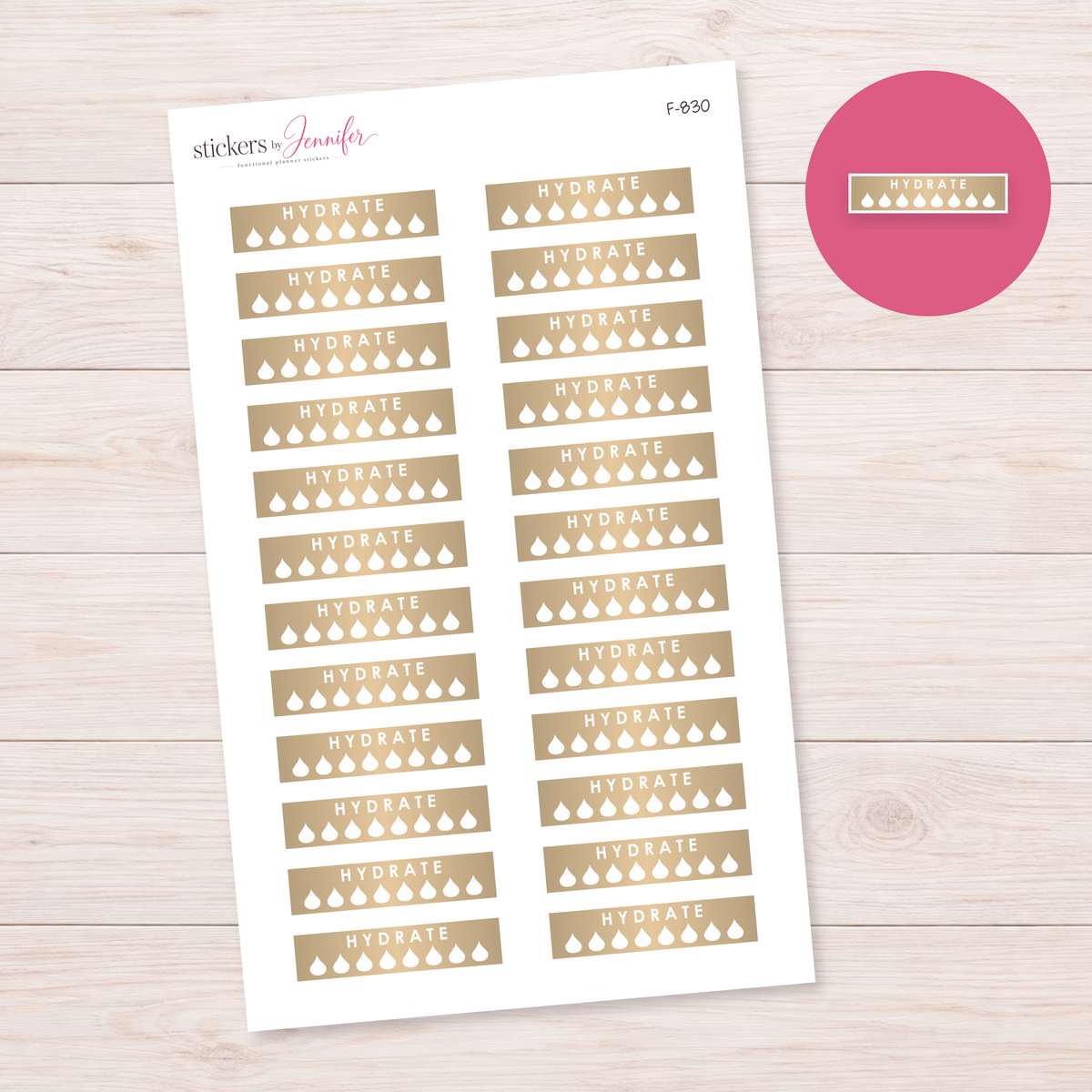 Cream Hydrate Strip Planner Stickers | F-830